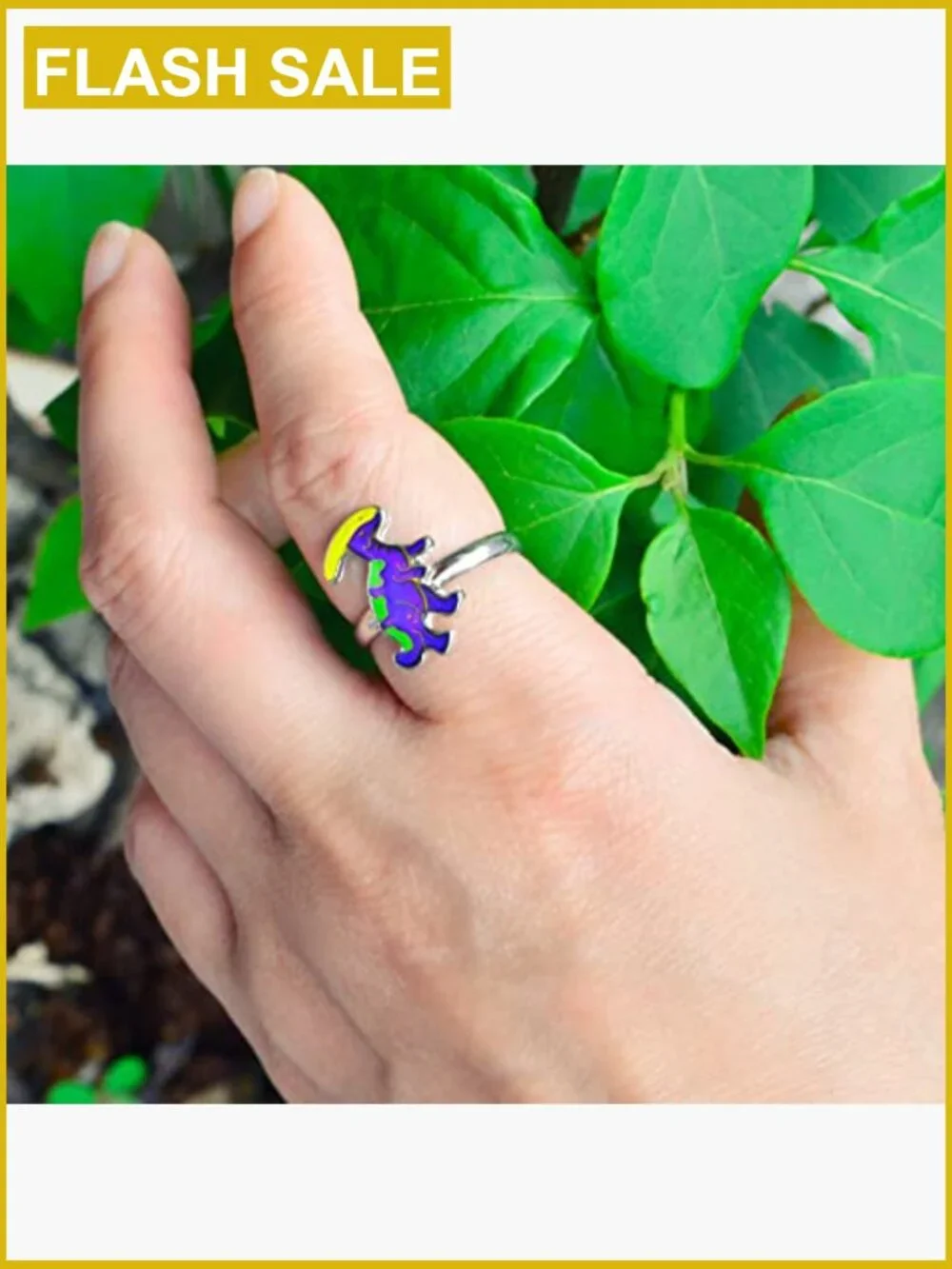 Dinosaur Color Changing Mood Ring for Kids Adjustable Size Parasaurolophus